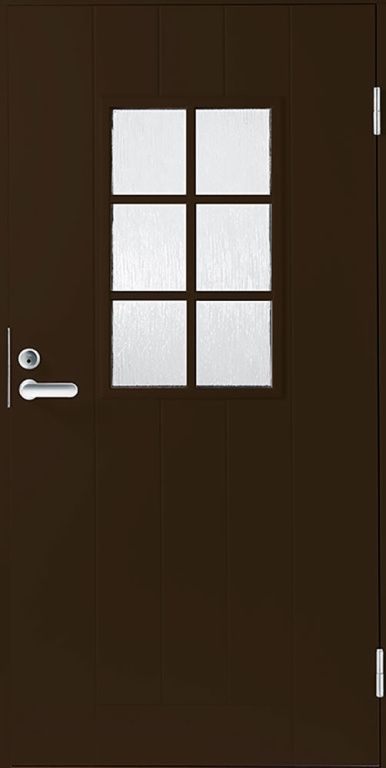 Дверь входная финская (аналог) FD0015 со стеклом темно-коричневая c замком LC200