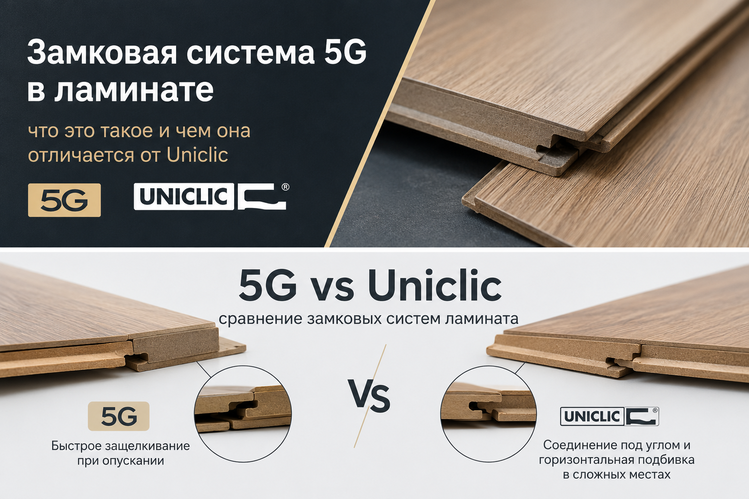 Замковая система 5G в ламинате — схема соединения панелей