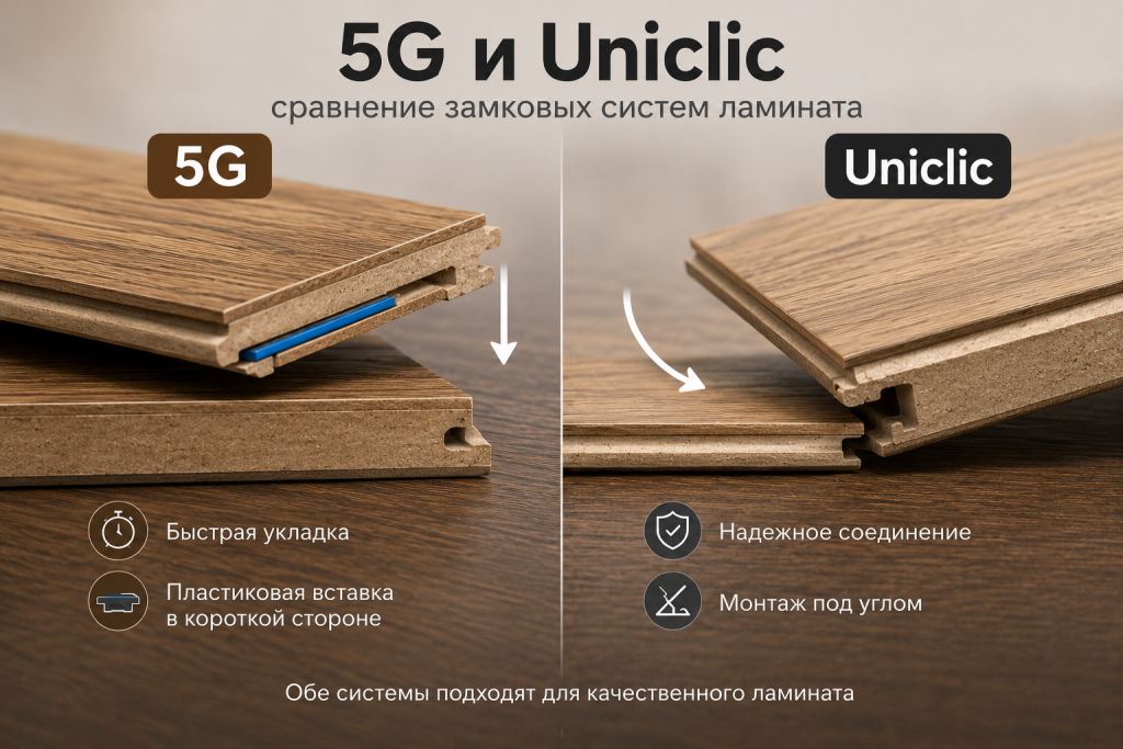 5G Сравнение замковых систем 5G и Uniclic в ламинате