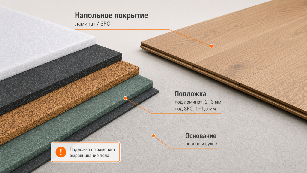 Подложка под ламинат и spc