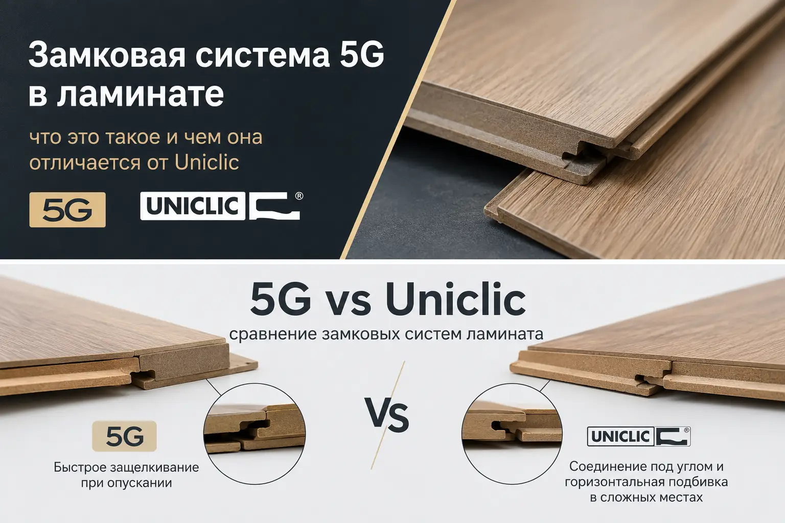 Замковая система 5G в ламинате — схема соединения панелей
